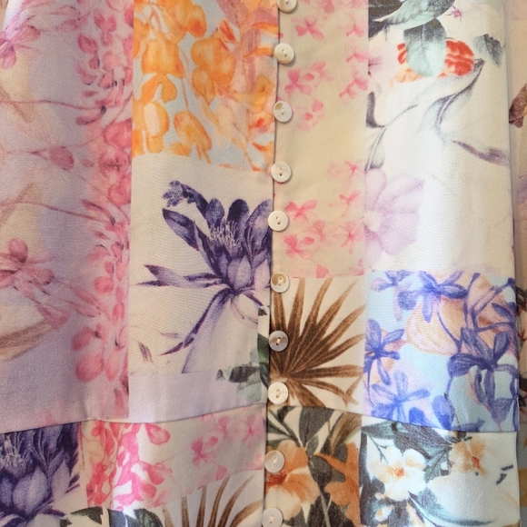 Annick Patchwork Tropical Floral Animal Print Midi Feminine Long Sleeve Dress S - Picture 11 of 13